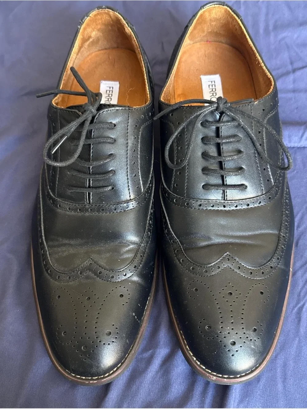 Ferrone Black Leather Brogue Derby Shoes